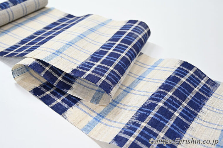 八寸織名古屋帯（ずらし格子/麻）[夏・単衣向]