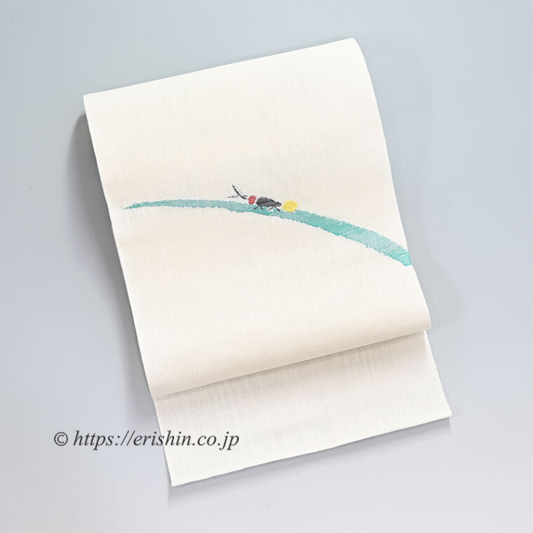 八寸織名古屋帯（蛍・白地/麻）[夏・単衣向]