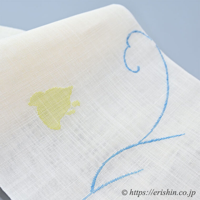 八寸織名古屋帯（波千鳥・白地/麻）[夏・単衣向]