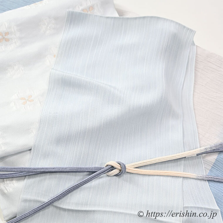 帯締め　細ゆるぎ組（三色暈かし/青鼠）［夏・単衣向］と帯揚げ(楊柳/無地)