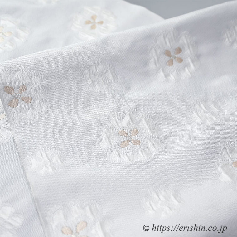 洛風林　九寸織名古屋帯（夾纈花文/白銀色）