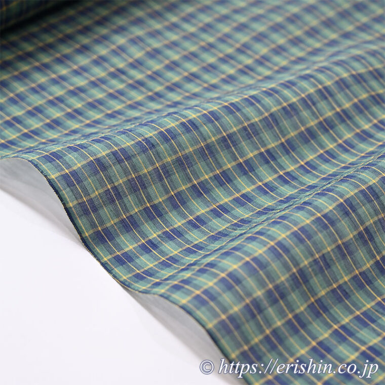 小千谷縮（緑のチェック/深緑色）広巾