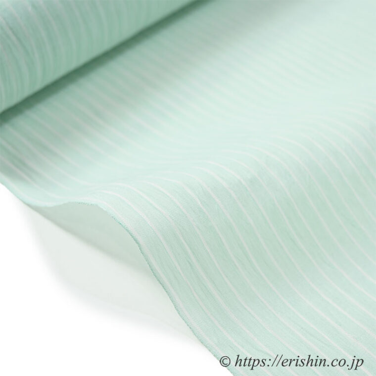 小千谷縮（無地トーンの縞/ミント色）広巾