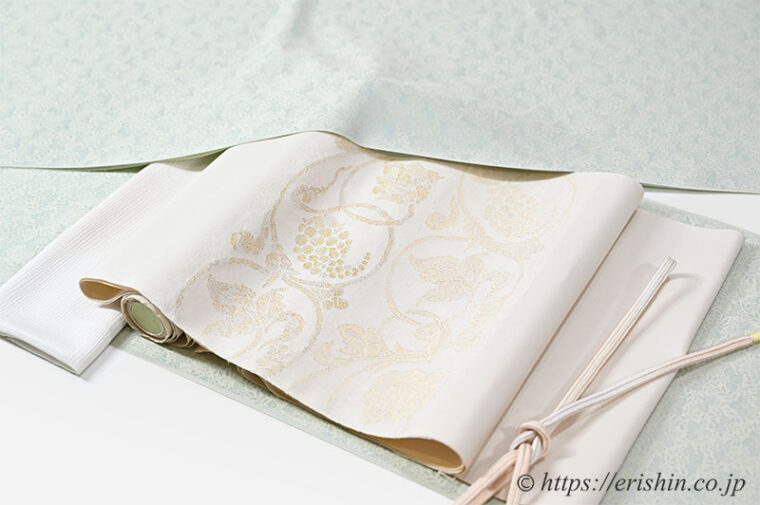 旬のお勧めコーディネート「洗える絹の着物　丹後織御召（桐葉）に九寸織名古屋帯」