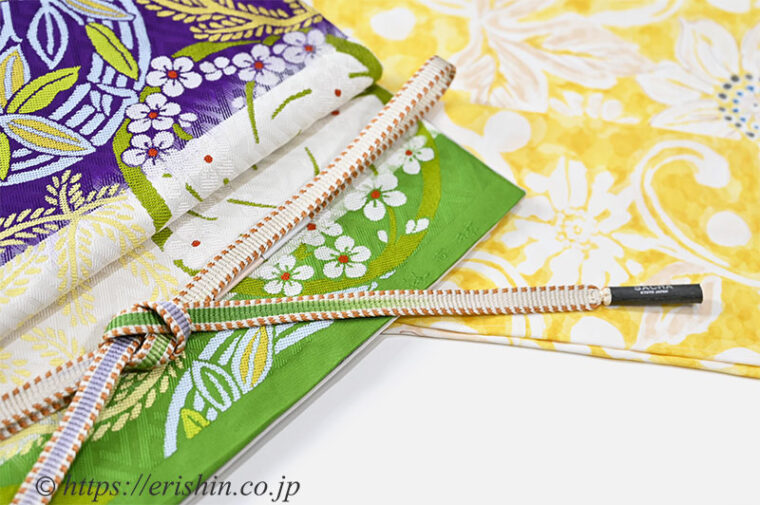 旬のお勧めコーディネート「華やかに　きものSalon掲載総柄小紋に熨斗目の帯で」