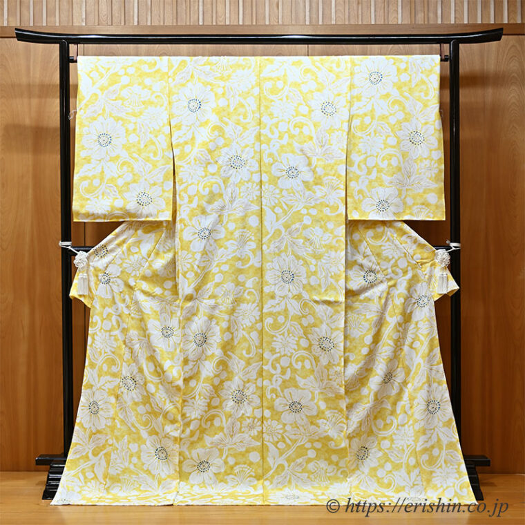 摺り友禅小紋（大洋花文/淡黄色） 野口　「きものSalon2022-2023秋冬号」浅田真央さんご着装