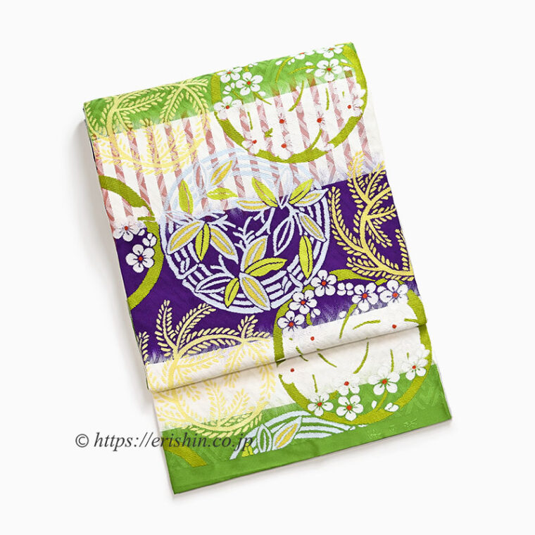 洛風林　京袋帯（袋名古屋帯 松竹梅丸文散らし）