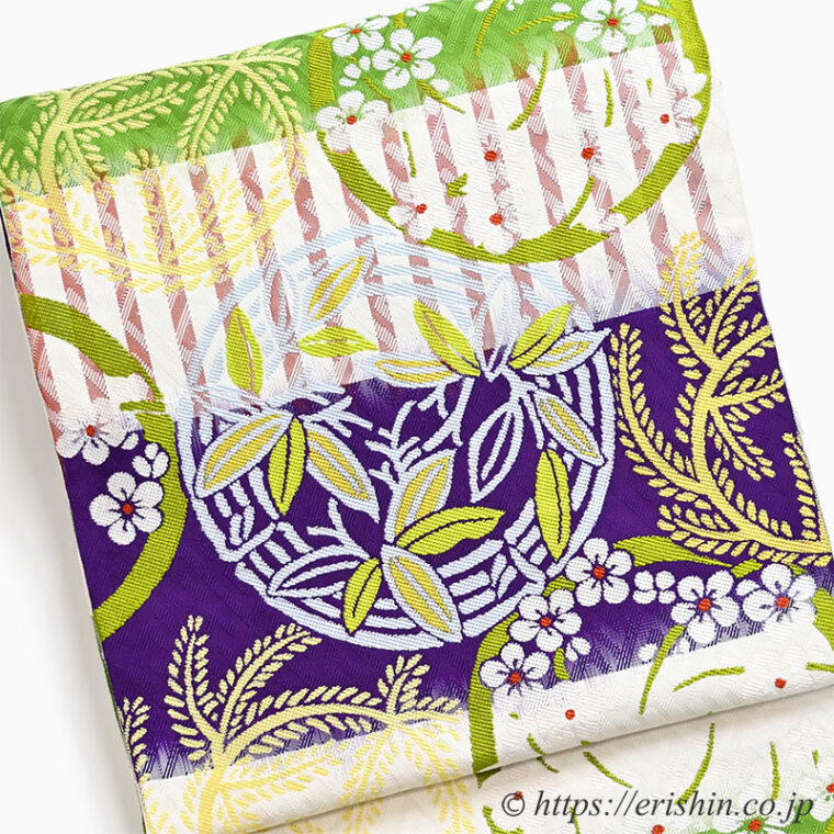 洛風林　京袋帯（袋名古屋帯 松竹梅丸文散らし）