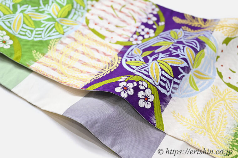 洛風林　京袋帯（袋名古屋帯 松竹梅丸文散らし）