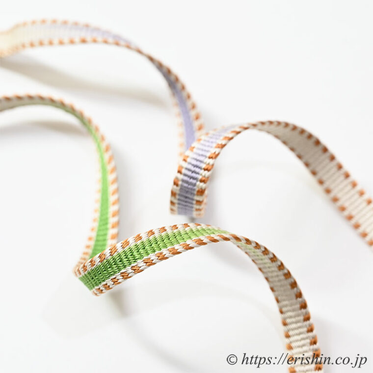 帯締め　綾竹台遠州組（苗色×白藤色）