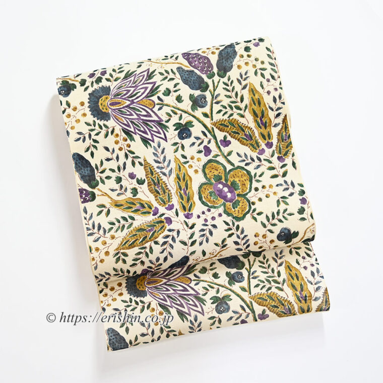 オランダ更紗 染名古屋帯（多ち花/摺型友禅）