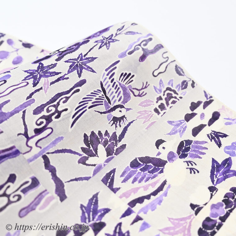 裂取花鳥文 染名古屋帯（多ち花/摺型友禅）