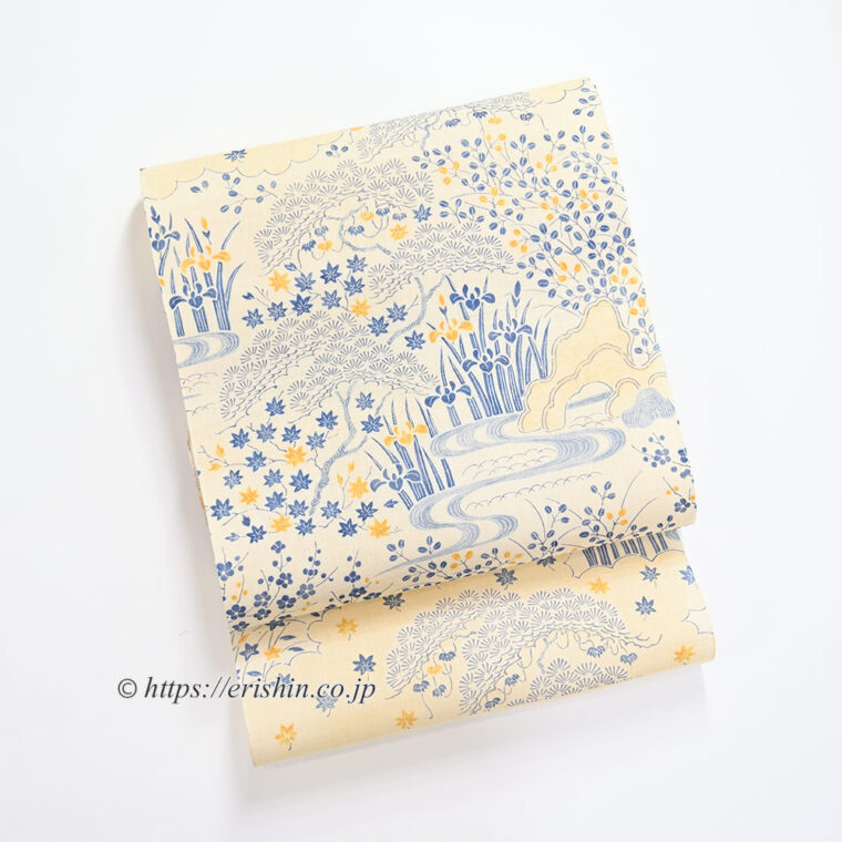 茶屋辻小袖 染名古屋帯（多ち花/摺型友禅）