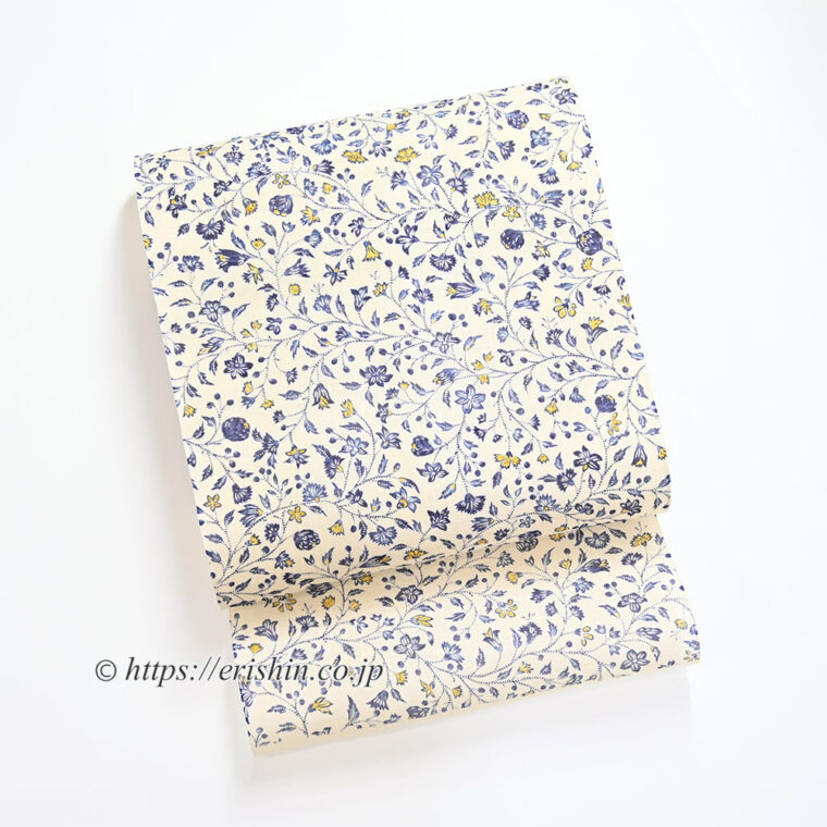 勝海舟更紗 染名古屋帯（多ち花/摺型友禅）