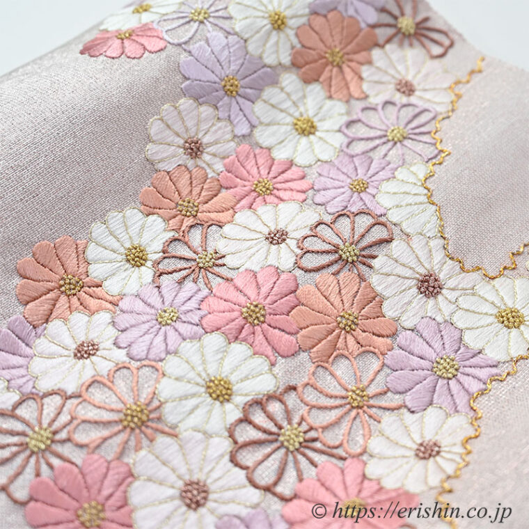 夢訪庵　九寸織名古屋帯（撚金箔/菊詰・刺繍）