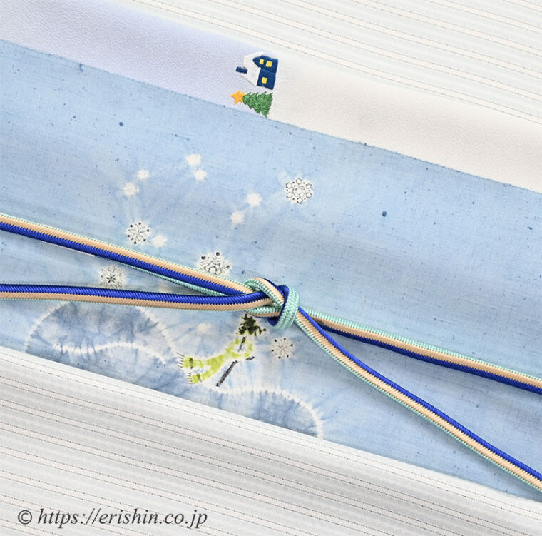 旬のお勧めコーディネート「下井紬に森健持作 辻ヶ花染め名古屋帯（スノーマン/雪だるま」