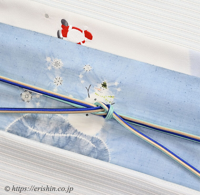旬のお勧めコーディネート「下井紬に森健持作 辻ヶ花染め名古屋帯（スノーマン/雪だるま」