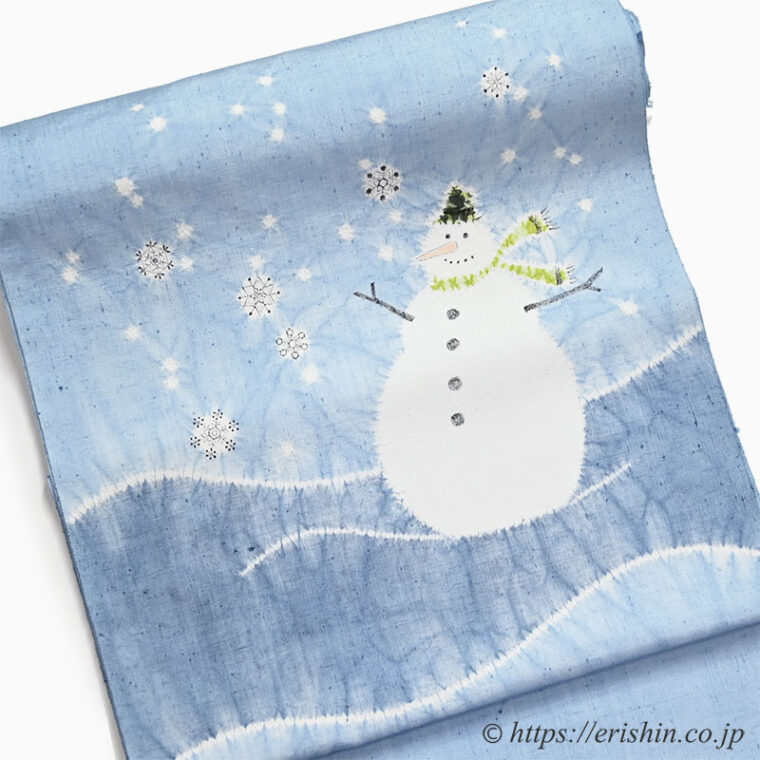 森健持作 辻ヶ花染め名古屋帯（スノーマン/雪だるま）