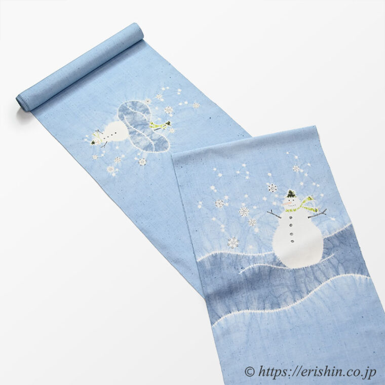 森健持作 辻ヶ花染め名古屋帯（スノーマン/雪だるま）