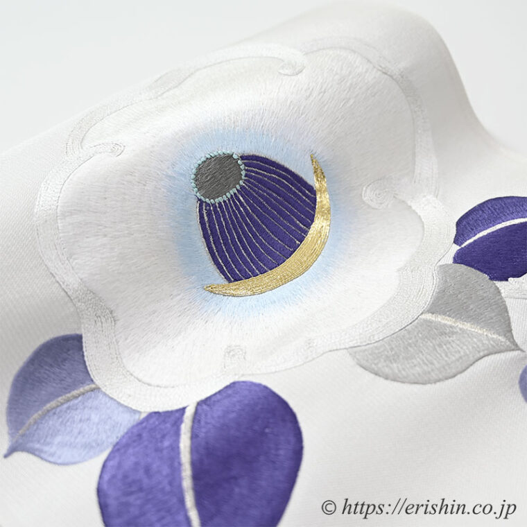 刺繍九寸名古屋帯（大椿/白練色）　野口