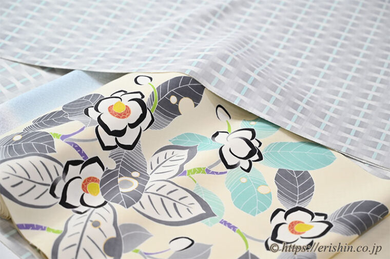 旬のお勧めコーディネート「優しいグレイの立涌小紋に湯本エリ子 染名古屋帯」