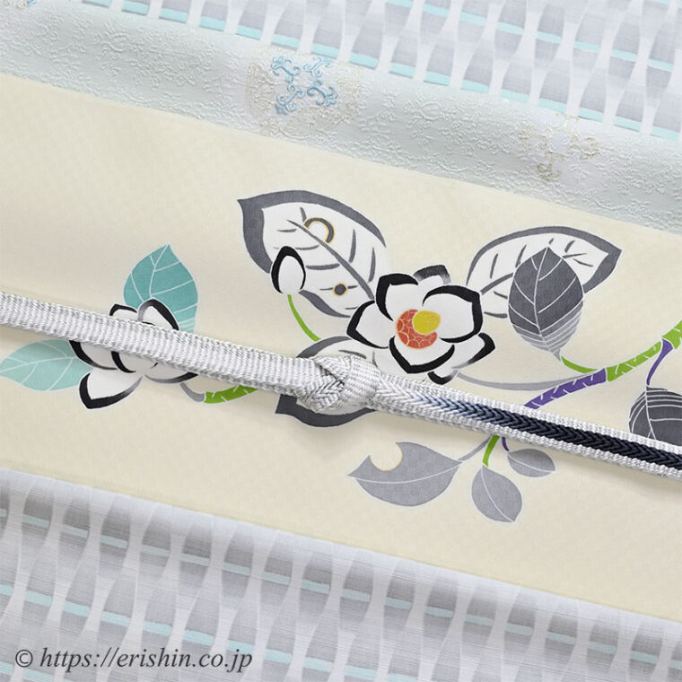 旬のお勧めコーディネート「優しいグレイの立涌小紋に湯本エリ子 染名古屋帯」