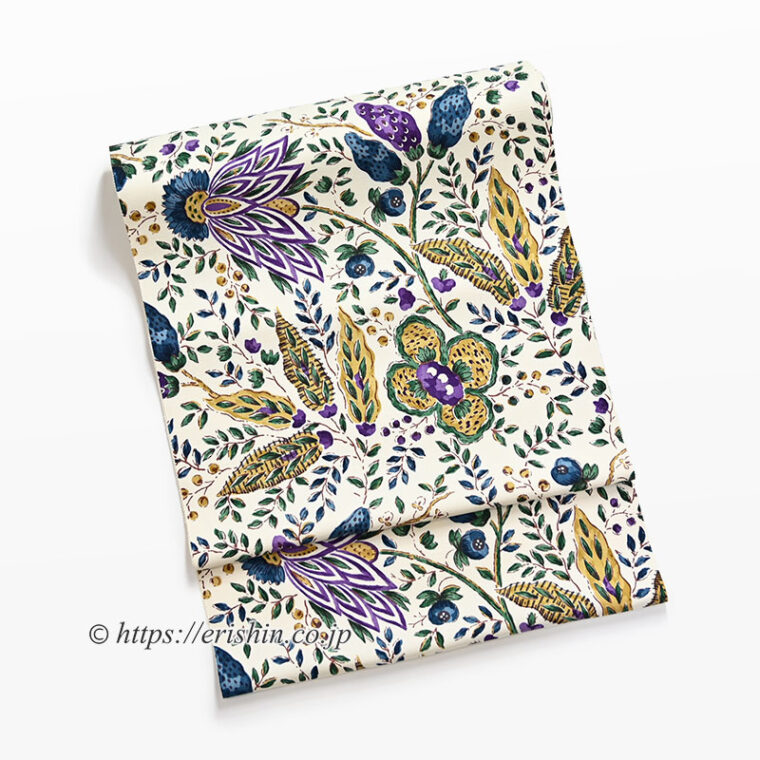 多ち花　染名古屋帯 (オランダ更紗/真綿紬）