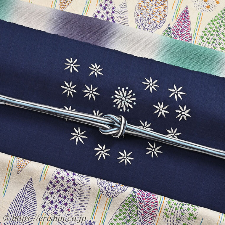 旬のお勧めコーディネート「小紋と夢訪庵 九寸織名古屋帯（星の花）」