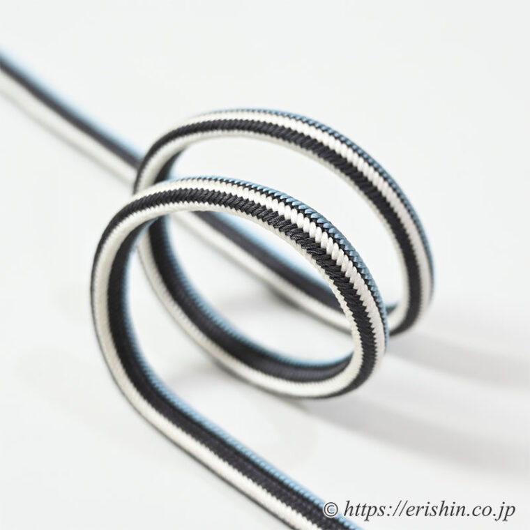 帯締め　角杉縞撚房（浅縹×黒橡×白練）