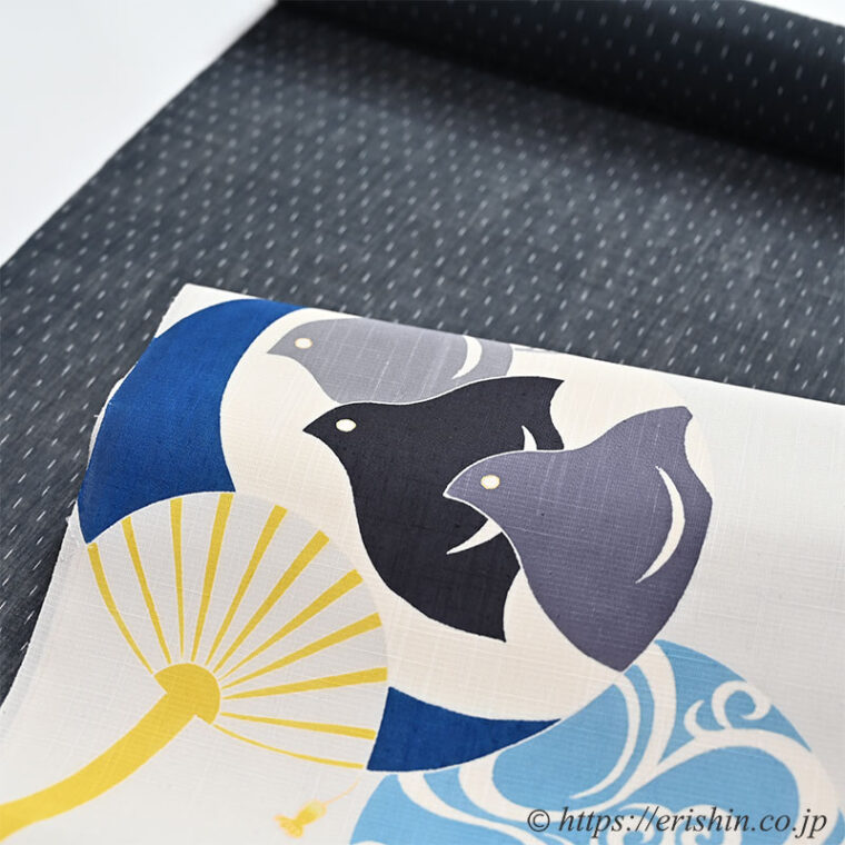 湯本エリ子　夏染名古屋帯（団扇に流水千鳥）