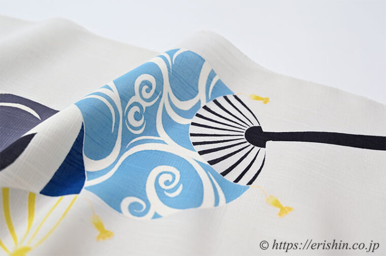 湯本エリ子　夏染名古屋帯（団扇に流水千鳥）