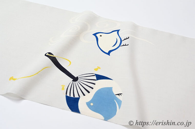 湯本エリ子　夏染名古屋帯（団扇に流水千鳥）