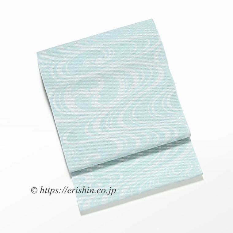 八寸織名古屋帯（光琳流水・竪絽/秘色色）[夏・単衣向]　紫紘