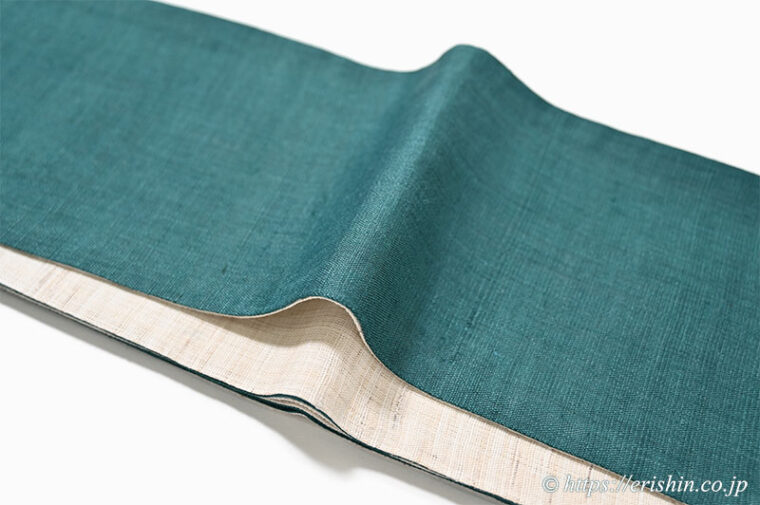 竺仙　麻半巾帯（深緑×生成）リバーシブル