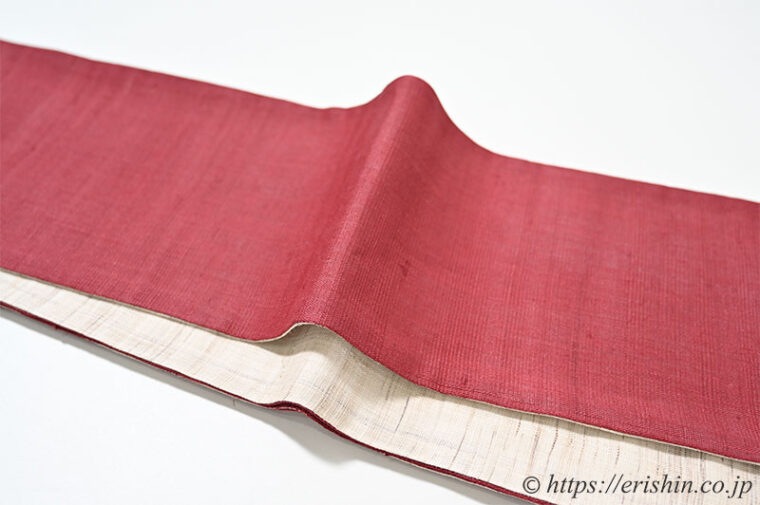 竺仙　麻半巾帯（臙脂色×生成）リバーシブル