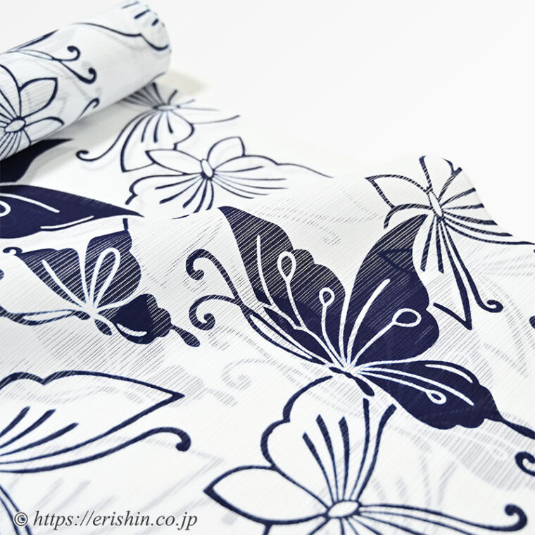 竺仙/ちくせん 綿絽白地浴衣（蝶）