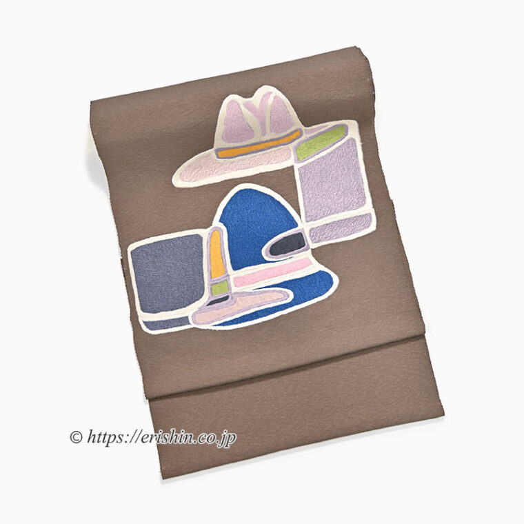 刺繍名古屋帯（帽子がいっぱい/変わり縮緬）　野口