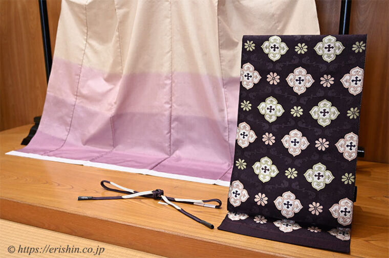 旬のお勧めコーディネート「芝崎圭一熨斗目訪問着に洛風林の九寸名古屋帯」