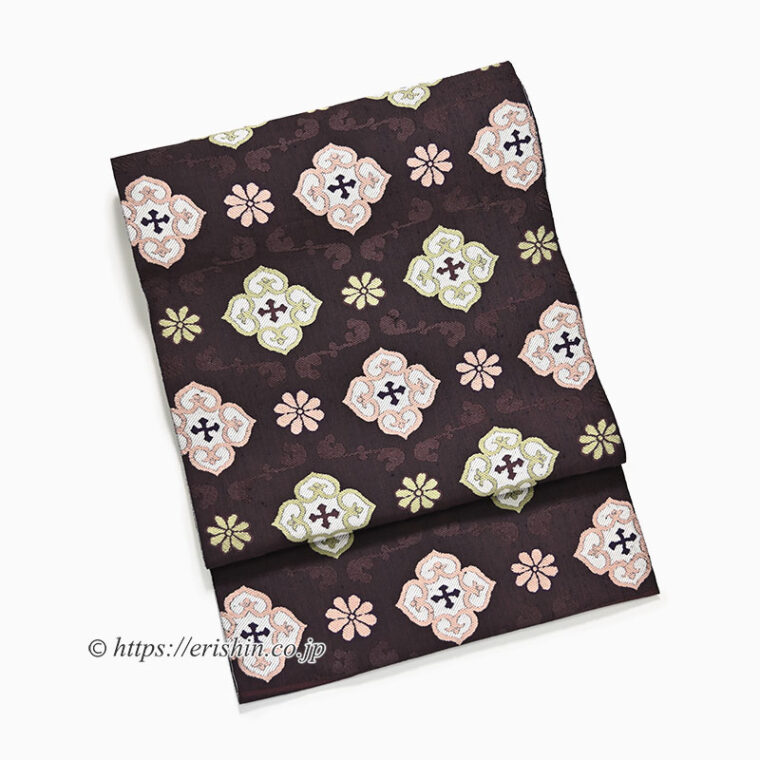 洛風林　九寸織名古帯（花十字文/濃色）