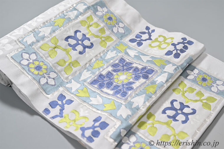 洛風林　九寸織名古帯（ヴァレッタ天井文/白銀色）