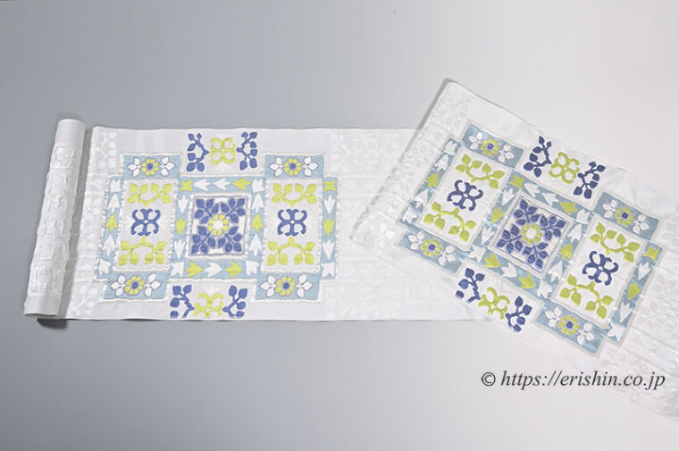 洛風林　九寸織名古帯（ヴァレッタ天井文/白銀色）