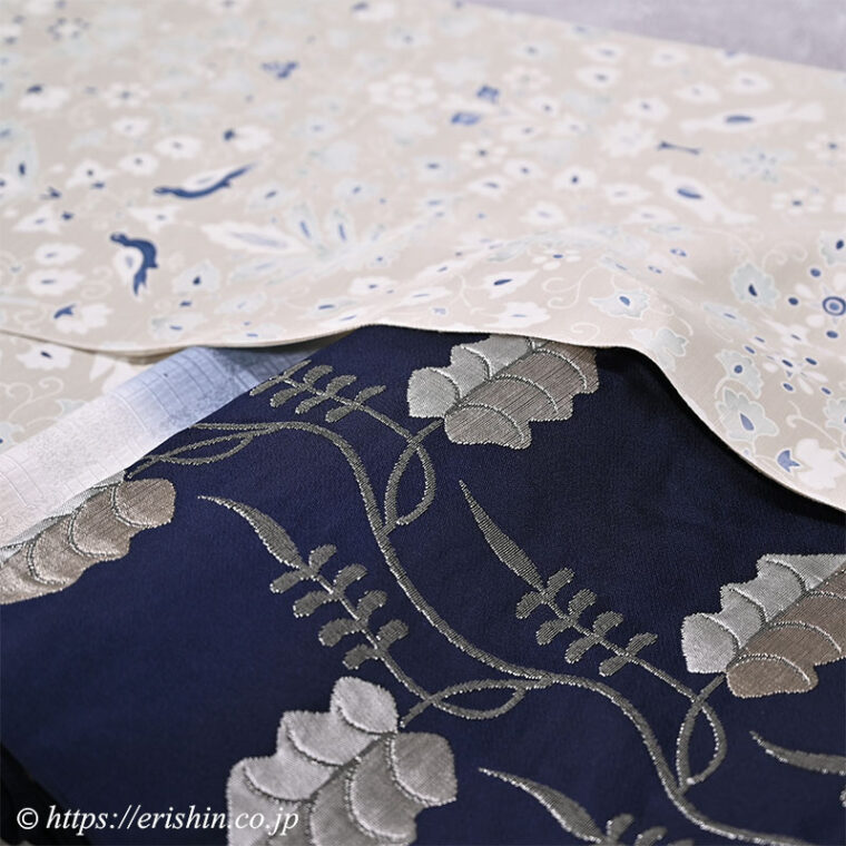 旬のお勧めコーディネート「更紗重ね　洛風林の帯（ペルシャ蔓花）に花鳥更紗の小紋」