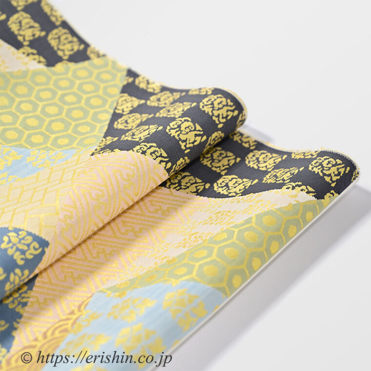 勝山健史　九寸織名古屋帯（古裂集め）