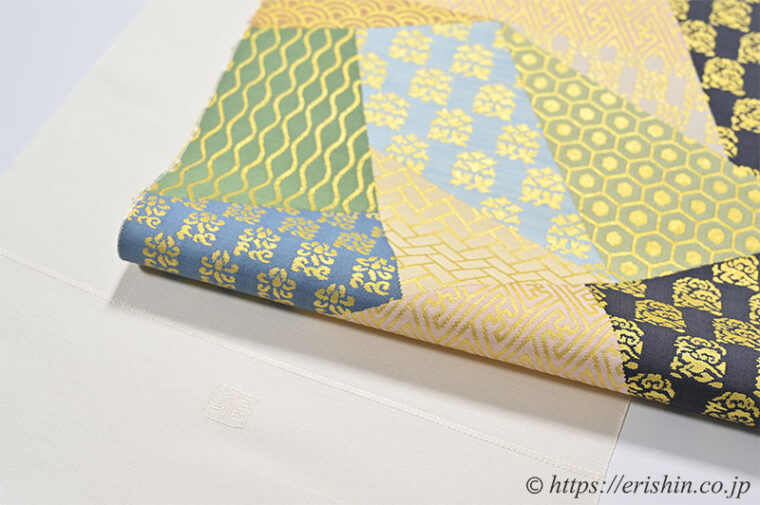 勝山健史　九寸織名古屋帯（古裂集め）