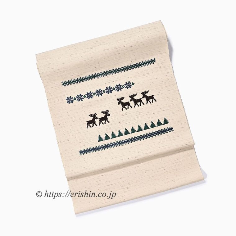 手刺繍名古屋帯（トナカイの森/紬地）
