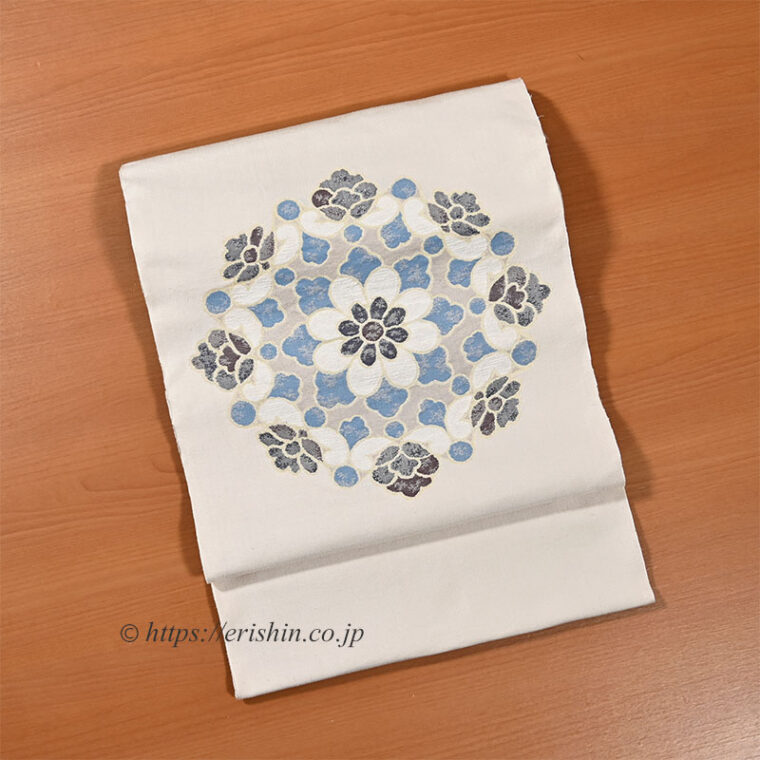 洛風林　九寸織名古帯（正倉院華文/淡い生成り色）