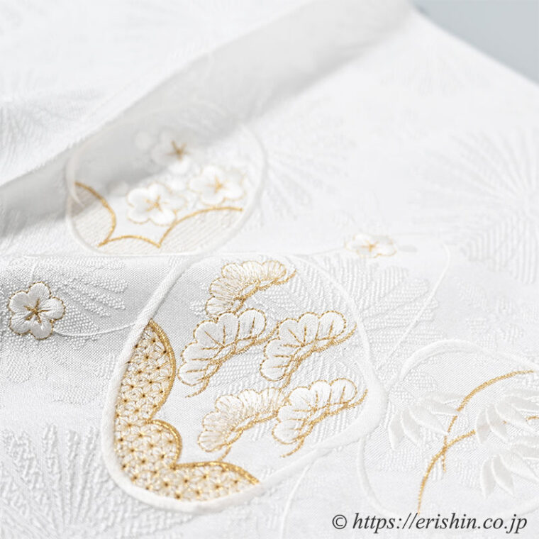 帯揚げ（貝合わせ文/白地・唐織）衿秀