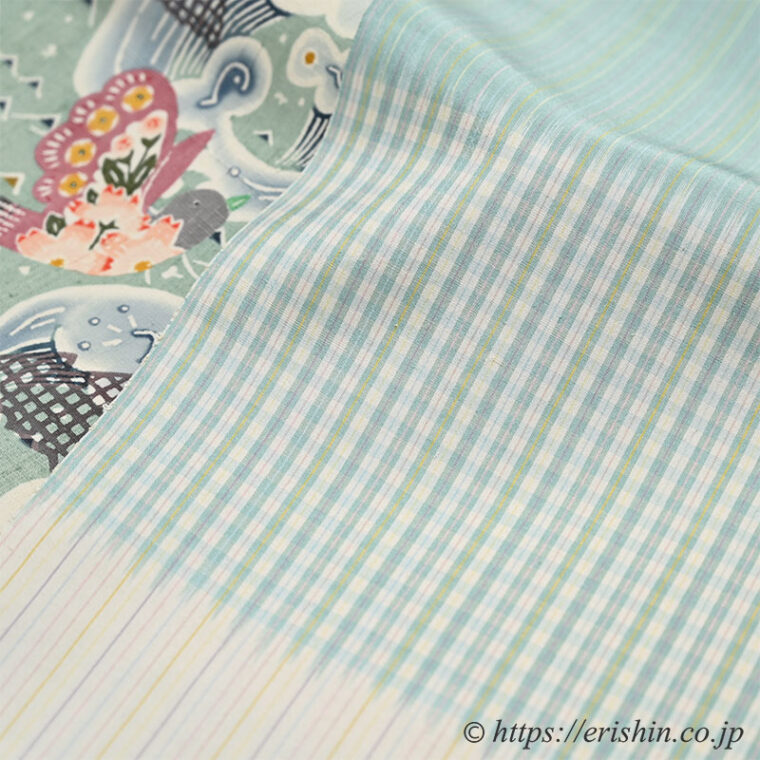 芝崎圭一　座繰紬（緯段格子）