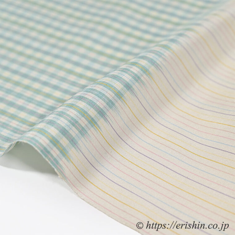芝崎圭一　座繰紬（緯段格子）