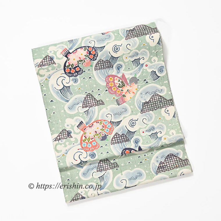 池深雪　染名古屋帯（波と鳥/型絵染め）